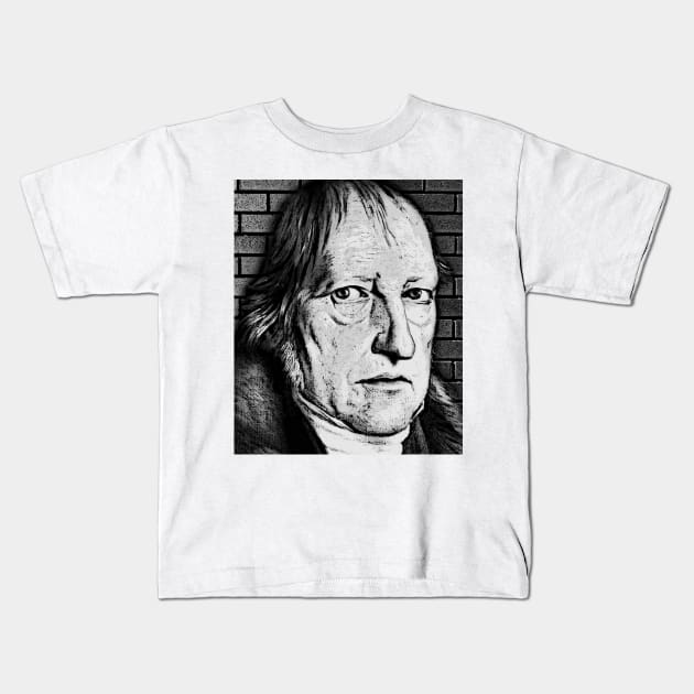 Georg Wilhelm Friedrich Hegel Black And White Portrait | Georg Wilhelm Friedrich Hegel Artwork 2 Kids T-Shirt by JustLit